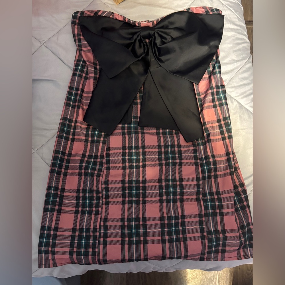 Kimchi Blue Pink and Black Plaid Top with Bow